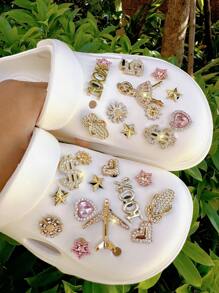 25pcs Girl's Fashion Rhinestone DIY Shoe Decoration Set, Suitable For Sandals, Clogs, Garden Shoes, Purses - Made Of ABS Material, Decorations Gift Ideas - Gold - View 3