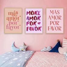 1PC Modern Nordic More Mas Amor Por Favor Spaanse Quote Posters Print Canvas Schilderij Trendy Roze Liefde Quote Muurkunst Kamer Huisdecoratie Geen Lijst