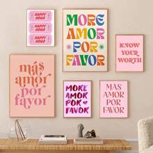 1PC Modern Nordic More Mas Amor Por Favor Spaanse Quote Posters Print Canvas Schilderij Trendy Roze Liefde Quote Muurkunst Kamer Huisdecoratie Geen Lijst