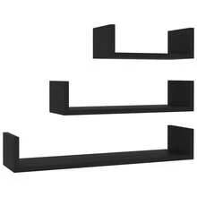 Three Piece Black Engineered Wood Wall Display Shelf Set Modern Home Décor Storage Solution Outdoor Decor - Black - View 2