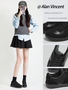 Alan Vincent 【德国训练师系列】黑色女鞋2025新款女士休闲鞋平底运动鞋女鞋日常搭配乐福鞋舒适时尚派对鞋