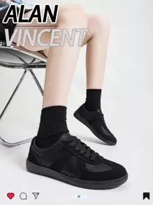 Alan Vincent 【德国训练师系列】黑色女鞋2025新款女士休闲鞋平底运动鞋女鞋日常搭配乐福鞋舒适时尚派对鞋