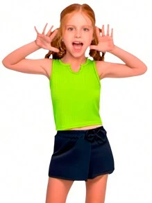 Children's Set For Girls Consisting Of A Ribbed Tank Top And A Short Skirt - Màu xanh chanh - Xem 1