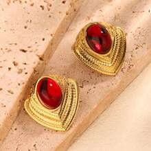 1 对/4 对复古优雅钛钢心形耳钉，小众设计耳环套装 - 彩色 - 查看 11