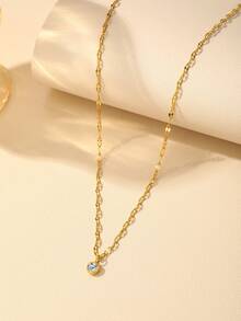 1 件优雅简约别致独特设计不锈钢唇链单钻项链，送给女士的礼物 - 項鍊 - 查看 4