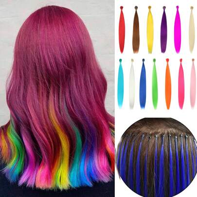 Synthetic Rainbow Colored I-Tip Feather Hair Extensions10-20Strands/Pack Women's High Temperature Fiber Wig Accessories Solid Color Hair Extension For Halloween Festival ,Christmas New Year Gift For Women Kids Girls