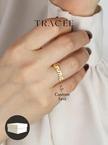 TRACEE Private Custom Name Ring Classic Ins Style Letter Ring Couple 18K Gold Stainless Steel Jewelry Silvery - Silver - View 1