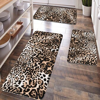 1pc Home, Bathroom, Kitchen Mat, Soft Plush Surface, Anti-Fatigue Floor Rug, Leopard Print Pattern, Animal Print, Classic Minimalist Design, Comfortable, Relaxing, Reduces Foot Fatigue Home Bathroom Decor Floor Carpet Outdoor Rug Door Mat Fall Decor Bathroom Accessories Back To School Entryway Decor