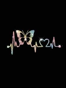 New Shiny Rhinestone Material Art Stickers, Vibrant Butterfly Heartbeat Pattern Stickers - Suitable For Walls, Car Windows And Laptops Fun Art Stickers - Easy To Apply, Durable - one-size - View 13