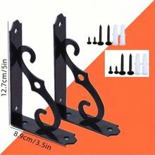 2 Pcs Triangle Wrought Iron Framed Shelving Brackets, Wall Board Supported Racks, Home Decor Floating Board Storage Brackets, Iron Book Shelf Support, Partition Shelf Bracket, Wood Board Storage Wall Mount - Multicolor - View 7