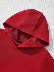 Bộ 2 món/Bộ áo hoodie và quần nỉ màu trơn thường ngày cho bé trai năm mới 2025, Thu/Đông/Xuân - Đỏ - Xem 3