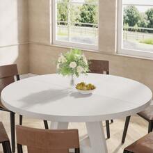 Tribesigns Round Dining Table For 4, 47 Inch Farmhouse Kitchen Table Small Dinner Table Wood Kitchen Dinning Table For Dining Room Kitchen,Living Room - White - View 7