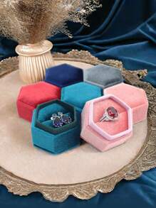 Caixa de veludo para alianças, caixa hexagonal para alianças com tampa removível, caixa de veludo para alianças, caixa para noivado e casamento, linda caixa vintage com dois compartimentos para alianças, pedido de casamento, noivado e cerimônia de casamento (branca) Volta às aulas - Multicolorido - Ver 12