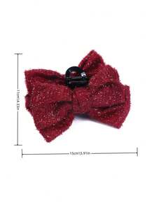 1 kẹp tóc nơ ruy băng sáng bóng, phụ kiện tóc hình con bướm màu đỏ tía lớn thanh lịch, kẹp tóc thời trang cho nữ, mùa thu/đông - Nhiều màu - Xem 7