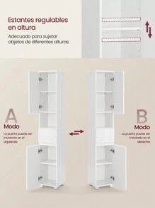VASAGLE Mueble de Baño, Armario de Baño, Unidad de Almacenamiento de Baño, con un Cajón, Estantería, Compartimientos, Estantes Regulables, 30 x 30 x 170 cm, Blanco - Blanco - Ver 3