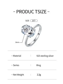 Esberry 1 pièce 2 carats Bague de fiançailles ovale scintillante Bague de mariage pour femmes En argent sterling S925/925 Bague de promesse Bague éternité Bijoux de qualité Cadeau