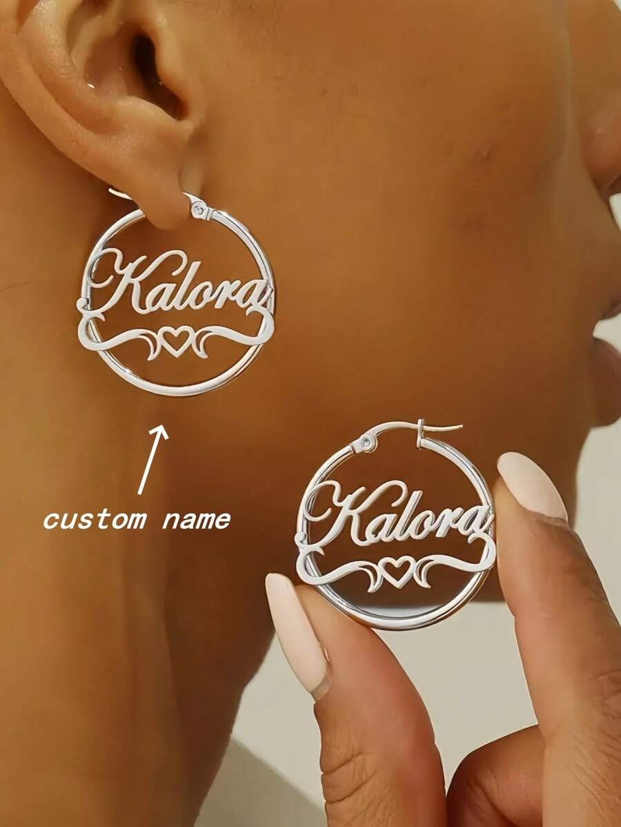 1 chiếc khuyên tai hình trái tim và tên bằng thép không gỉ mạ vàng bạc vàng hồng - Hoàn hảo cho quà tặng sinh nhật, tốt nghiệp và về quê vào dịp Giáng sinh, Ngày của Mẹ - Nhiều màu - Xem 1