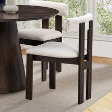 (1 Table With 4 Chairs)Wooden Dining Table Set, Modern Round MDF Kitchen Table And Boucle Upholstered Dining Chairs For Dining Room, Kitchen, Saving Space, Brown,PlushPlace