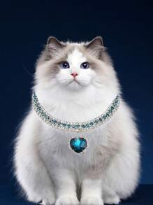 Mặt dây chuyền trái tim pha lê phong cách công chúa cho thú cưng, có trang trí kim cương ba hàng, thích hợp cho Giáng sinh, năm mới, tiệc sinh nhật, phụ kiện vòng cổ cho chó mèo cho thú cưng - Màu xanh ngọc - Xem 3