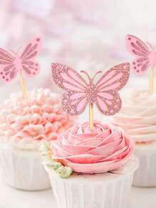 13pcs Butterfly Cake Toppers, Cupcake Toppers, Glitter Butterfly Cake Decorations Double Layers Cupcake Picks For Wedding Anniversary Birthday Party Cake Toppers Supplies