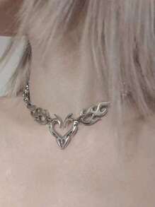 1 Stück Valentinstag Geschenke für Freundin Punk Silber-Farbener Cut Out Flammen Herz-Förmiger Anhänger für Frauen, Hip Hop Party Schmuck Geschenk
