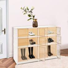 CNCEST 3 Tiers Shoe Organizer, Foldable Shoe Storage Box, 3-Tier Floor Standing Shoe Storage Cabinet - White - View 4