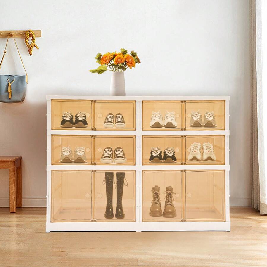 CNCEST 3 Tiers Shoe Organizer, Foldable Shoe Storage Box, 3-Tier Floor Standing Shoe Storage Cabinet - White - View 1