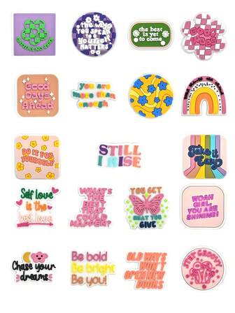 19 Pcs Bestselling Inspirational Quote Style DIY Shoe Charms, Suitable For Bracelets, Bags & Accessories, PVC Material, Ideal Gift For Birthday, Christmas, Valentine's Day