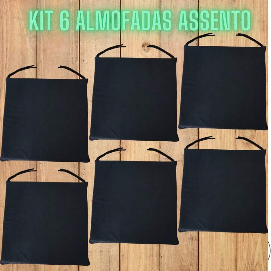 Kit Of 6 Suede Fabric Seat Cushions For Chairs - 6 Pieces In Various Colors - 黑色 - 查看 1