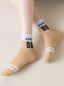 5 Đôi Tất Ống Trung Bình Họa Tiết Chữ Thanh Song Song Đơn Giản Thoải Mái Thoáng Khí Thường Ngày Đa Năng Cho Nữ - Nhiều màu - Xem 2