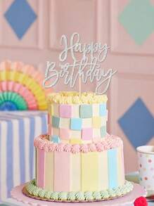 1 件银色“生日快乐”蛋糕装饰，适用于生日庆祝周年主题派对蛋糕装饰 - 銀色 - 查看 4