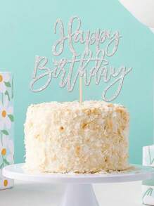 1 件银色“生日快乐”蛋糕装饰，适用于生日庆祝周年主题派对蛋糕装饰 - 銀色 - 查看 3
