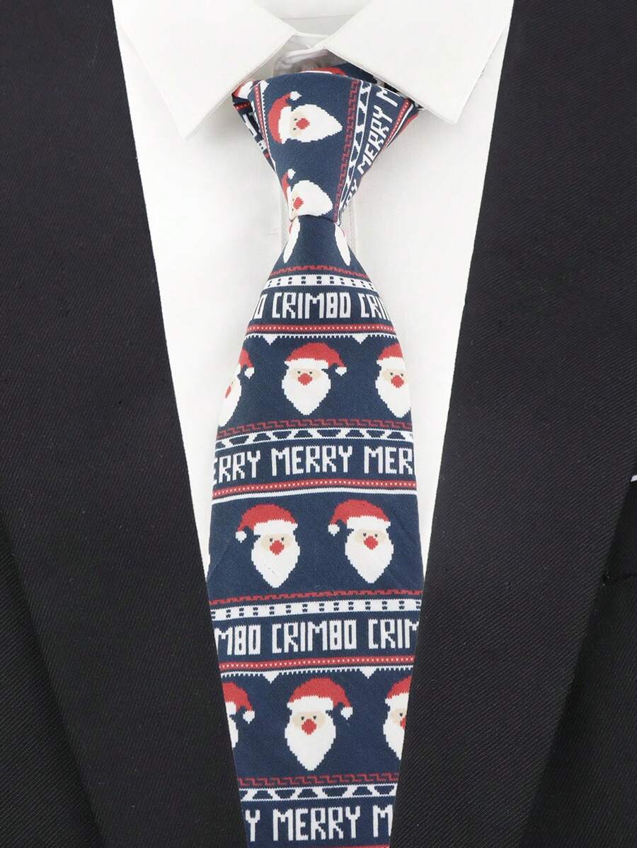 1 件男士 8 厘米圣诞限量圣诞老人/雪人/拐杖糖元素复古领带，适合圣诞派对正式服装配饰 - 藏蓝色 - 查看 1