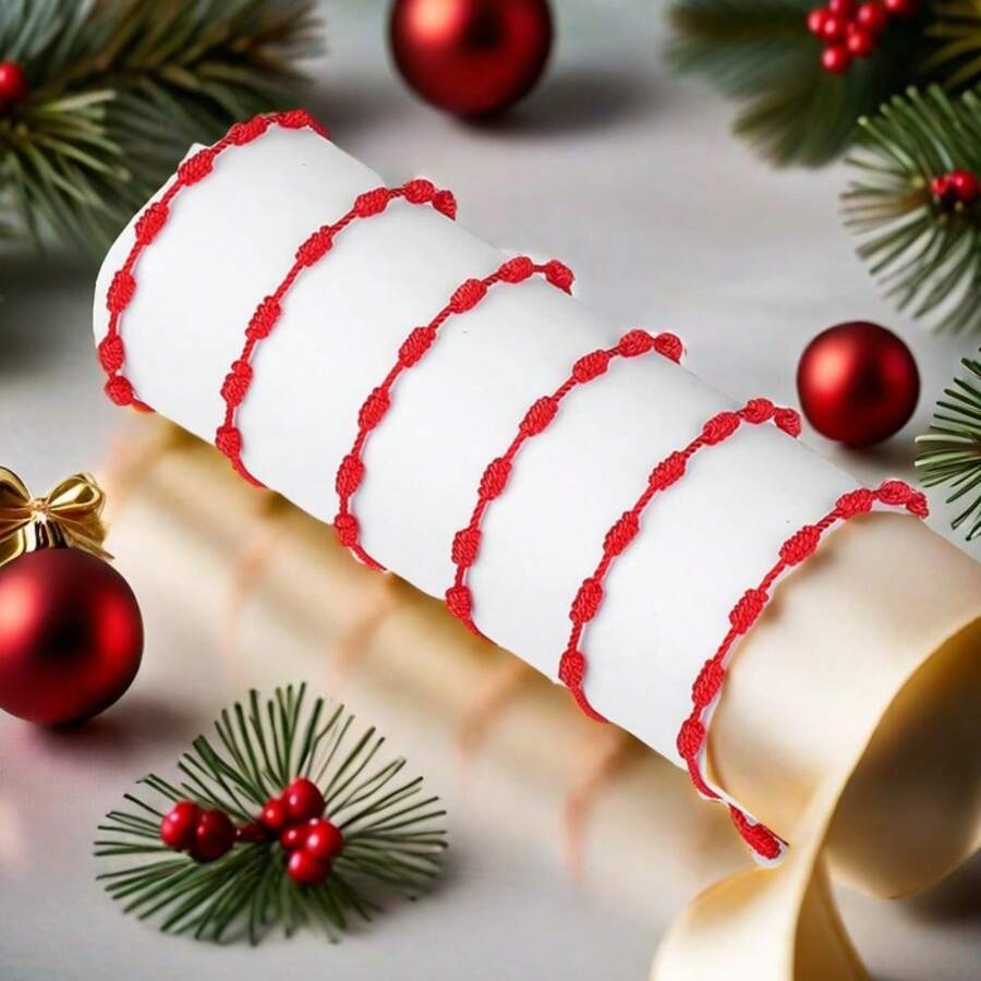 2pcs New Year & Christmas Couples/Friends Lucky Red Braided Adjustable Bracelet Set