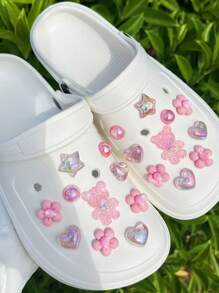 Bộ 20 chiếc móc khóa hình gấu nhỏ lấp lánh nhiều màu sắc, dùng để trang trí dép xỏ ngón, giày đi biển, phụ kiện giày dép màu hồng dễ thương, thanh lịch cho mùa xuân hè. - Hồng - Xem 3