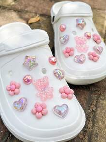 Bộ 20 chiếc móc khóa hình gấu nhỏ lấp lánh nhiều màu sắc, dùng để trang trí dép xỏ ngón, giày đi biển, phụ kiện giày dép màu hồng dễ thương, thanh lịch cho mùa xuân hè. - Hồng - Xem 4