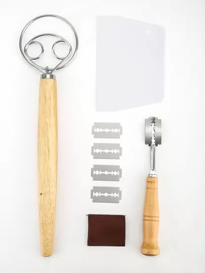 9pcs/Set, Bread Lame Danish Dough Whisk Kit, Including 5 Replacement Blades, Dough Scraper And Leather Protective Cover, Bread Making Tools, Scoring Bread Knife Set, For Pastry, Baking Cake, Dessert, Sourdough, Pizza, Kitchen Baking Tools
