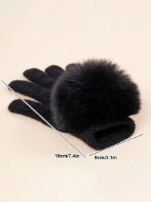 1 Pair Girls' Fingerless Gloves, Warm Knitted Simple Gloves With Faux Fur Pom Pom, Suitable For Autumn/Winter - Fingerless Gloves - View 7