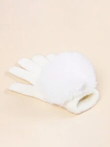 1 Pair Girls' Fingerless Gloves, Warm Knitted Simple Gloves With Faux Fur Pom Pom, Suitable For Autumn/Winter - Fingerless Gloves - View 6