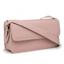 Women's Square Bag With Two Buckles Casual - Baby Pink - View 10