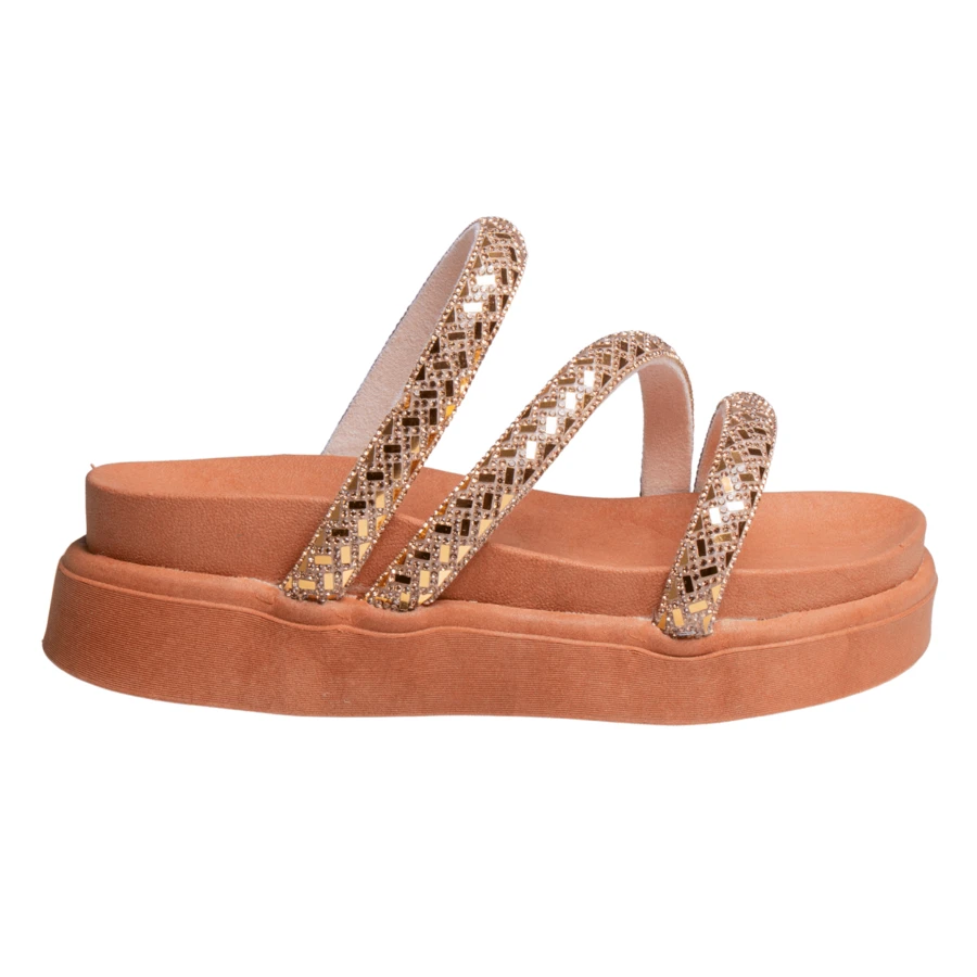Women's Rhinestone Shiny Comfortable Flatform Sandal - 駝色 - 查看 1