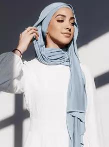 2pcs/Set Jersey Matching Hijab & Undercap Set, Solid Color Soft And Breathable Modal Fabric, 1 Simple Tube Cap Hijab + 1 Lightweight Modal Scarf, Suitable For Conservative Daily Use - Baby Blue - View 3