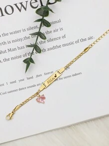 1pc Customized Name Stainless Steel Bracelet, Cute Flower/Heart DIY Birthday Gift, Darling Boys Girls Jewelry, Suitable For Anniversary, Birthday For Boys And Girls, Fun And Meaningful Gift 12cm+3cm