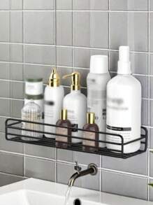 1pc Nail-Free Bathroom/Kitchen Shelf, Shower Gel & Cosmetic & Towel Storage Organizer Rack, Bathroom Accessories, Room Decor Bathroom Accessories - Black - View 2