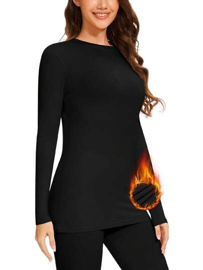 Thermal Tops Women Round Neck Soft Base Layers Long Sleeve Top Women Thermal Underwear Shirt Warm Wicking, Fall / Winter