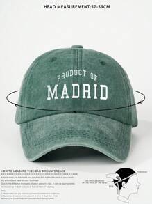 1pc Printed "PAODUCT OF MADRID" Washed Baseball Cap, Breathable Adjustable Outdoor Golf Sun Hat For Men & Women, Fashion Curved Brim Unisex Y2K Sun Visor, Suitable For All Seasons - Print - View 8
