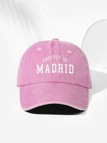 1pc Printed "PAODUCT OF MADRID" Washed Baseball Cap, Breathable Adjustable Outdoor Golf Sun Hat For Men & Women, Fashion Curved Brim Unisex Y2K Sun Visor, Suitable For All Seasons - Print - View 3
