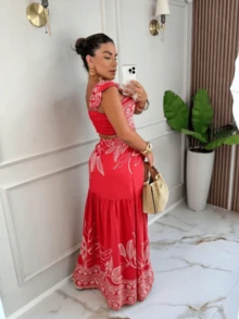 Cropped Top And Ruffle Skirt Set In Printed Viscolaicra - Versatile For Any Occasion - 橘色 - 查看 2