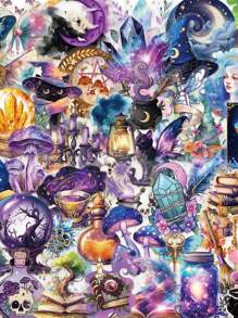 50张卡通紫色魔术贴纸适用于日记本、剪贴簿、手机壳、笔记本、水杯、防水PET装饰贴纸 - 彩色 - 查看 1