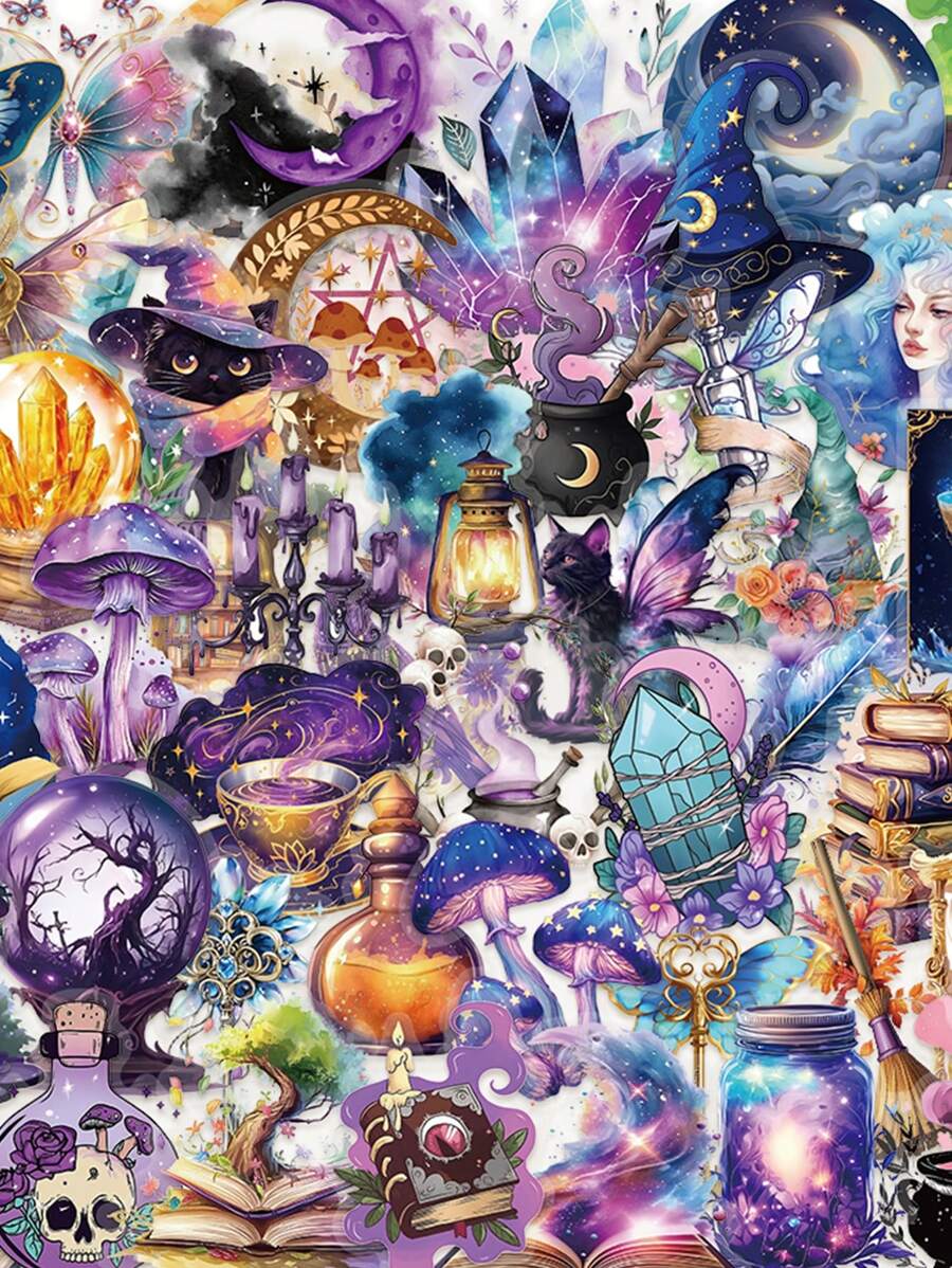 50张卡通紫色魔术贴纸适用于日记本、剪贴簿、手机壳、笔记本、水杯、防水PET装饰贴纸 - 彩色 - 查看 1